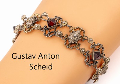 Armband, GUSTAV ANTON SCHEID, Österreich um 1910, Silber gepr., Reste alter Teilvergoldung, feingliedrig gearbeitet, alternierende Glieder mit fein ...