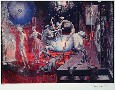 Ernst Fuchs, 1930 Wien-2015, Christus vor Pilatus, Farboffset, handsigniert, num. 5/99, ca. 55x77cm, PP, u.Gl., R. ca. 70x100cm