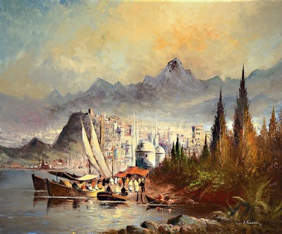 Günter Seekatz, geb. 1928 Langenberg, Fischerboote vor einer orientalischen Hafenstadt, Öl/Lwd, rechts unten signiert, rückseitig datiert 1974, ...