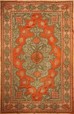 Osmanische"Metall- & Seidenstickerei"antik, Türkei, um 1900, Seide/Samt/Metall Handbestickt, ca. 277 x 183 cm, EHZ: 1-2
