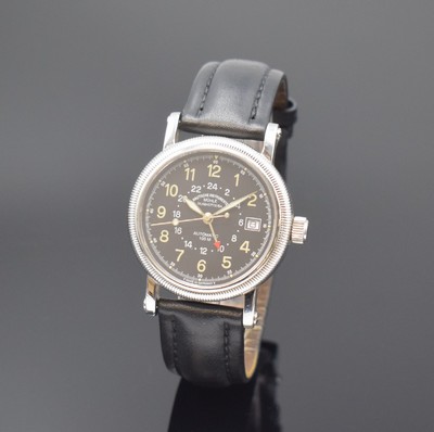 MÜHLE Glashütte/SA Nautische Instrumente Herrenarmbanduhr mit 2er Zeitzone Referenz M 13140, Deutschland um 2000, Automatik, beids. vergl., Boden ...