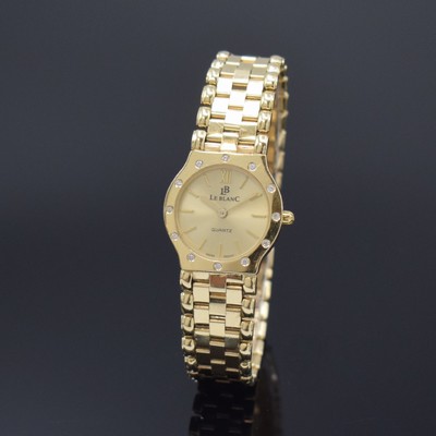 LE BLANC Damenarmbanduhr in GG 585/000, Schweiz um 1985, quarz, 2-teil. Gehäuse, Boden aufgedr., Lünette m. Diamanten bes., gold. Zifferbl. m. ...