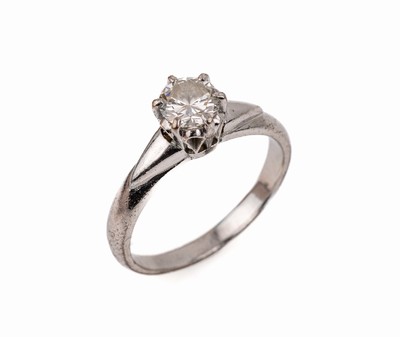 14 kt Gold Brillant-Ring, WG 585/000 gepr.,einzelner Brillant ca. 0.50 ct feines Weiß -Weiß/vvs-vs,, RW 51, ca. 2.4 g