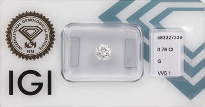 Loser Brillant 0.76 ct feines Weiß(G)/vvs1, IGI Report 06/23, verschweißt