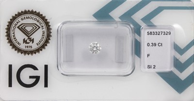 Loser Brillant 0.39 ct feines Weiß(F)/si2, IGI-Report 07/23, verschweißt