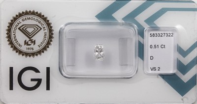 Loser Diamant im modifizierten Achteckschliff 0.51 ct hochfeines Weiß(D)/vs2, IGI- Report 07/23, verschweißt