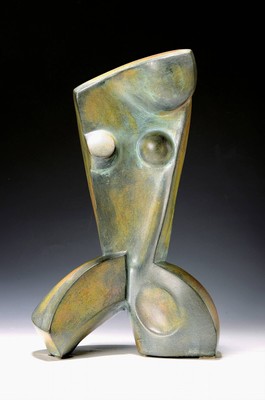 Jean-Michel Maier, geb. 1952 Haguenau, abstrakter Akt, Majolika, Metallfarben glasiert, signiert und dat. 83, H. ca. 38.5cm