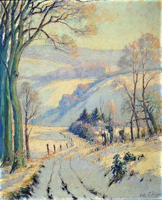 Eugène Colignon, 1876-1961 Frankreich, Verschneite Winterlandschaft mit Baumgruppen, Öl/Lwd, rechts unten signiert, ca. 100x80cm, R. ca. 112x92cm