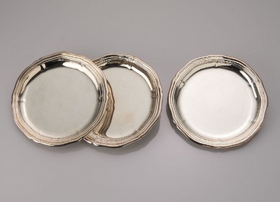 Set 6 Untersetzer, 800er Silber, deutsch, 1950/60er Jahre, geschwungener Rand, D. ca. 10.5 cm, ca. 267 g