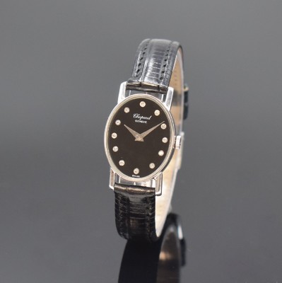 CHOPARD Damenarmbanduhr in WG 750/000 Referenz 5042 1, Handaufzug, Schweiz um 1973, 2- teil. Geh., Boden aufgedr., Onyx-Zifferbl. m. 12 in WG gef. ...
