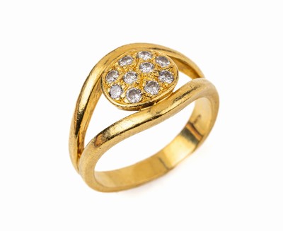 18 kt Gold Brillant-Ring, GG 750/000, 10 Brillanten zus. ca. 0.20 ct feines Weiß/vs,RW 54, ca. 6.4 g