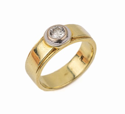 14 kt Gold Brillant-Ring, GG/WG 585/000, einzelner Brillant ca. 0.25 ct Weiß/si, RW 53,ca. 5.8 g