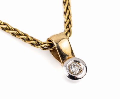 14 kt Gold Brillant-Clipanhänger, GG/WG 585/000, 1 Brillant ca. 0.25 ct Weiß/p, an Kette, L. ca. 45 cm, Karabinerschließe, ca. 10.2 g