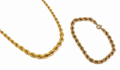 Gold Kordelcollier und Gold Kordelarmband: 8 kt Gold Armband, GG 333/000, Meistermarke W.Müller/Schwäbisch Gmünd, L ca. 19 cm, ...