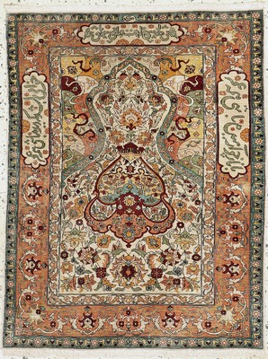 Hereke Seide fein signiert, Türkei, um 1950, reine Naturseide, ca. 96 x 74 cm, ca. 1,0 Mio. Kn/qm, EHZ: 2