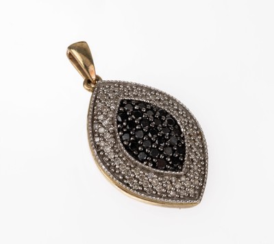 9 kt Gold Diamant-Anhänger, GG/WG 375/000, 8/8-Diamanten zus. ca. 1.0 ct Weiß und Schwarz(beh.)/si-p, ca. 2.5 x 1.5 cm, ca. 3.1 g