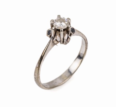 18 kt Gold Brillant Solitär-Ring, WG 750/000, Brillant ca. 0.25 ct Weiß/si, RW 53, ca. 2.7 g