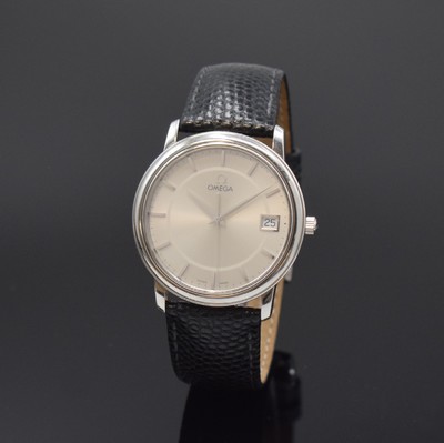 OMEGA Armbanduhr De Ville Referenz 196.1150, quarz, Schweiz um 2000, 3-teil. Edelstahlgeh. inkl. Lederband m. orig. Dornschl., Boden und Glasrand ...
