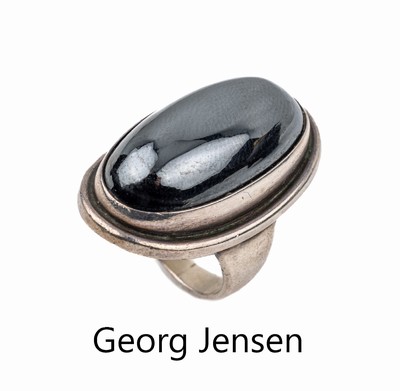 GEORG JENSEN Hämatit-Ring, Dänemark, 925er Silber, No.46 E, nach 1945, großer ovaler Hämatitcabochon, ca. 23.4 g, RW 54