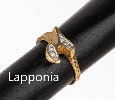 18 kt Gold LAPPONIA Diamant-Ring, GG 750/000, Finland 1976, 6 8/8-Diamanten zus. ca. 0.10 ct Weiß/si, RW 52, ca. 3.7 g, sign.
