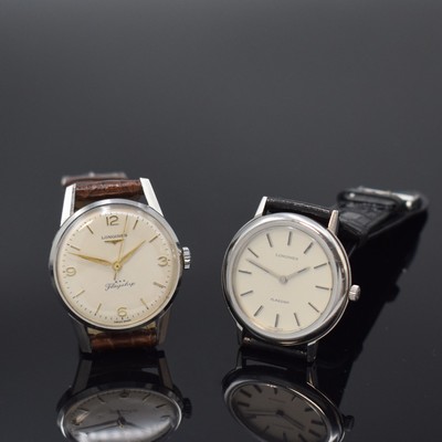 LONGINES Flagship 2 Herrenarmbanduhren in Stahl, Schweiz um 1964 / 1980, Handaufzug, gedr. Geh., 1.) Rückdeckel m. Flagship-Symbol, Zifferbl. rest., ...