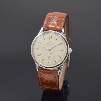 VACHERON & CONSTANTIN seltene Herrenarmbanduhr im verschraubten Stahlgehäuse Referenz 4301, Schweiz um 1955, Handaufzug, silb. Zifferbl. m. aufges. ...