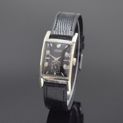 GRUEN Curvex Armbanduhr Referenz 370-615 in WG 585/000, Schweiz/USA um 1948, Handaufzug, 2-teil. gewölbtes Geh., gewölbtes u. facett. Glas, Boden ...