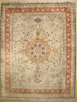 Seiden Täbriz fein, China, ca. 50 Jahre, reine Naturseide, ca. 370 x 278 cm, ca. 1,0 Mio. Kn/qm, Reinigungsbedürftig, EHZ: 2