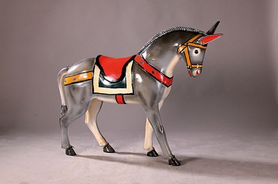 Karussell-Figur, 70/80er Jahre, Esel, bunt bemalt, Alters- und Gebr.-spuren, ca. 113 x 125 cm