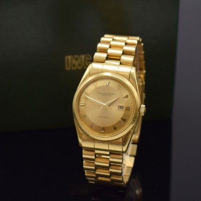 IWC Herrenarmbanduhr in GG 750/000, Schweiz um 1964, Automatik, Boden und Glasrand aufgedr, neutr. GG 750/000 Gliederband m. Faltschl., Pie Pan ...