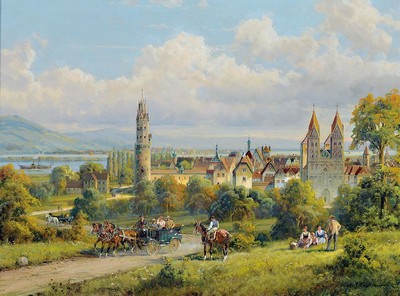 Hubert Kaplan, geb. 1940 München, historische Stadtansicht mit Figurenstaffage, rechts unten signiert, Öl/Lwd, 30x40 cm, Rahmen 40x52 cm