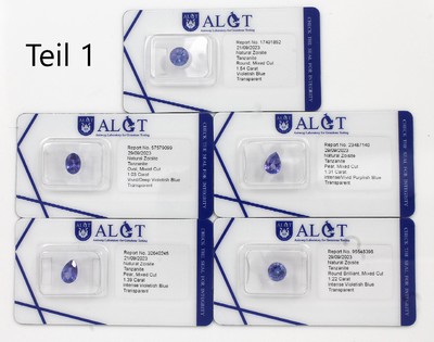 Konvolut 10 Tansanite: 1 x Tropfenform ca. 1.39 ct, intense violetishblue; 1 x Tropfenform ca. 1.56 ct, violetish blue; 1 x ovalfacett. ca. 1.03 ct ...