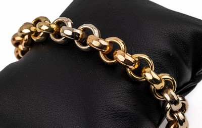 14 kt Gold Armband, GG/WG/RG 585/000, Design Erbskette, L. ca. 20 cm, ca. 30.6 g, gr. Karabinerschließe