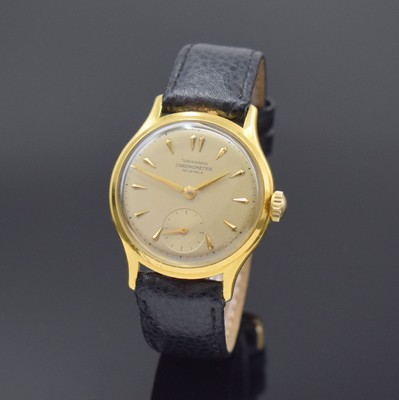 JUNGHANS Chronometer Herrenarmbanduhr mit Kaliber 82, Deutschland um 1954, Handaufzug, verg. Gehäuse, Stahlboden geschr., schönes Zifferbl. m. ...