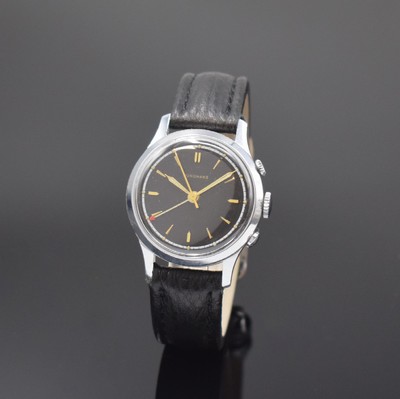 JUNGHANS Armbandwecker mit Kaliber 89, Deutschland um 1952, Handaufzug, verchr. Geh., Stahlboden aufgedr., Krone b. 2 f. Weckzeit, schwarzes ...
