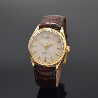 ROLEX Oyster Chronometer Referenz 1005 Armbanduhr in GG 750/000, Schweiz um 1964, Automatik, Oystergeh. m. glatter Lünette, Boden dell., Krone ...