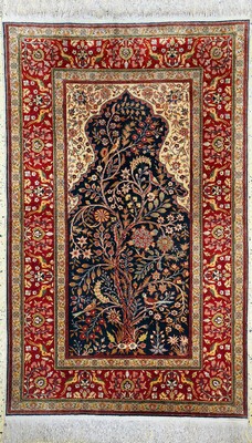 Kayseri Seide fein, Türkei, um 1950, reine Naturseide, Metallbroschiert, ca. 165 x 103 cm, EHZ: 1