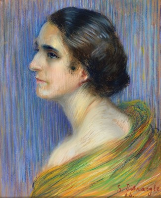 Gustav Schraegle, 1867 Bürgel-1925 Frankfurt am Main, Frauenbildnis im Dreiviertelporträt, Pastell auf grobem Karton, rechts unten signiert und ...