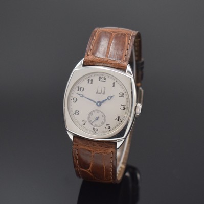 DUNHILL Mechanical Armbanduhr in Stahl, Schweiz um 2005, Handaufzug, 4-fach verschr. Carré-Cambré-Geh., grau-silb. Zifferbl., arab. Zahlen, kl. ...