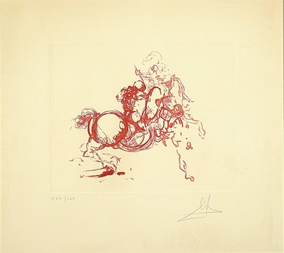 Salvador Dali, 1904 Figueres-1989, Cavalier (Jinette) in siena, 1978, Aquatintaradierung auf Bütten. 51 x 56 cm, Ed. XVIII/LXX, in Bleistift ...