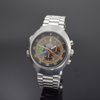 OMEGA Flightmaster Herrenchronograph in Stahl Referenz 145.013, Schweiz um 1970, Handaufzug, verschr. Geh., orig. HOLZER-Mexico Stahlband, Kronen ...
