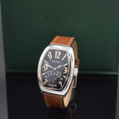 PAUL PICOT Firshire 3000 Armbanduhr mit retrograder Sekunde, Schweiz um 2010, Automatik, 4-fach verschr. Tonneauförm. Edelstahlgeh., schwarzes ...