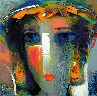 Abbas al Mosawi, geb. 1952, Acryl/Lwd, "Abstrakter Kopf", links unten sign., dat. 21, ca. 70x70 cm, Abbas Al-Mosawi zählt zu den ...