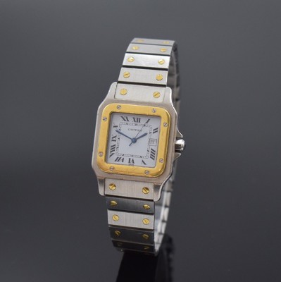 CARTIER Santos Herrenarmbanduhr, Schweiz um 1985, Automatik, Edelstahl/Gold kombiniert inkl. Gliederband m. Faltschl., Monocoque- Geh., Lünette ...