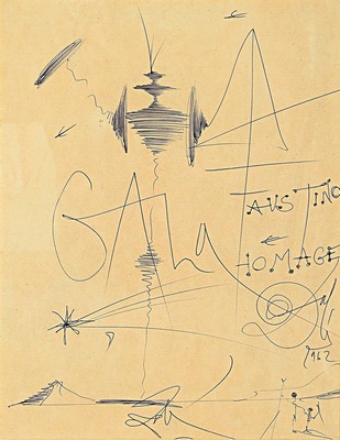 Salvador Dali, 1904-1989, Orig. Zeichnung, Kugelschreiber Zeichnung auf Papier, zweimal handsign., dat. unten rechts, erneut handsign unten mittig, ...