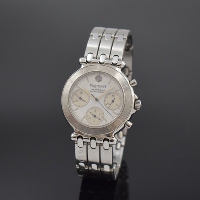 PEQUIGNET Chronometer Herrenarmbanduhr mit Chronograph in Stahl, Schweiz um 2000, Automatik, beids. verg. Geh., Boden u. Krone verschr., Stahlband m. ...
