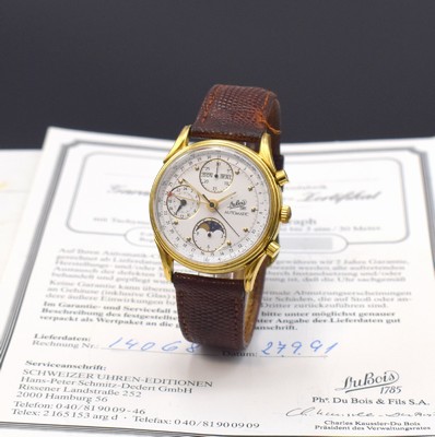DUBOIS auf 649 Stück limitierte Herrenarmbanduhr mit Chronograph und Vollkalender, Schweiz verk. lt. beil. Garantiezertifikat 09/1991, Automatik, ...