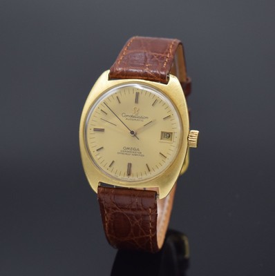 OMEGA Constellation Herrenarmbanduhr Chronometer in GG 750/000 Referenz 168.053, Schweiz um 1970, Automatik, Boden verschr. (Gewinde zu rep.), ...