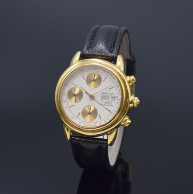 HENRI VIATTE limitierter vergoldeter Armbandchronograph, Schweiz um 1995, Automatik, beids. vergl. Geh., Boden aufgedr., weißes Zifferbl. m. gold. ...