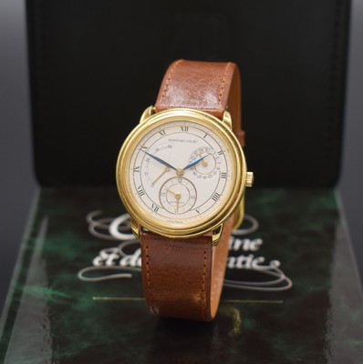 AUDEMARS PIGUET Dual Time Herrenarmbanduhr in GG 750/000 Referenz 25685, Schweiz verk. lt. beil. Zertifikat 07/1991, Automatik, Boden u. Glasrand ...
